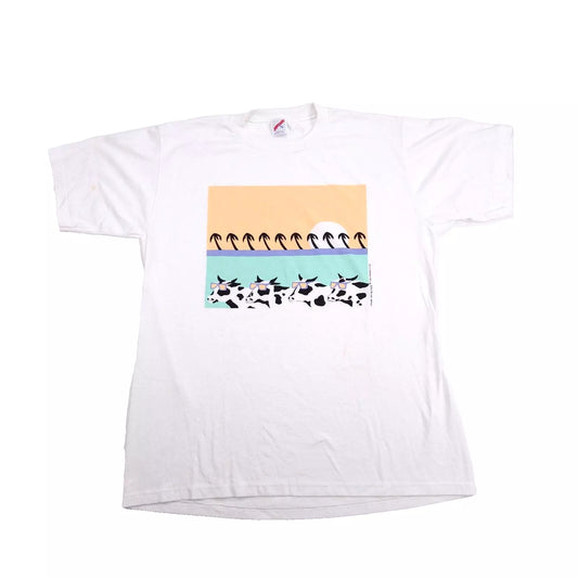 Cows with Glasses 80s Art Tee Sunset L