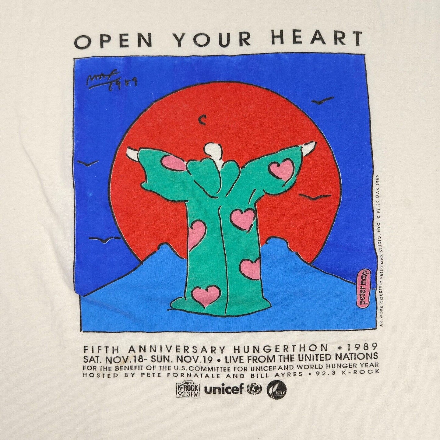 Peter Max Art T Shirt Open Your Heart 80s XL